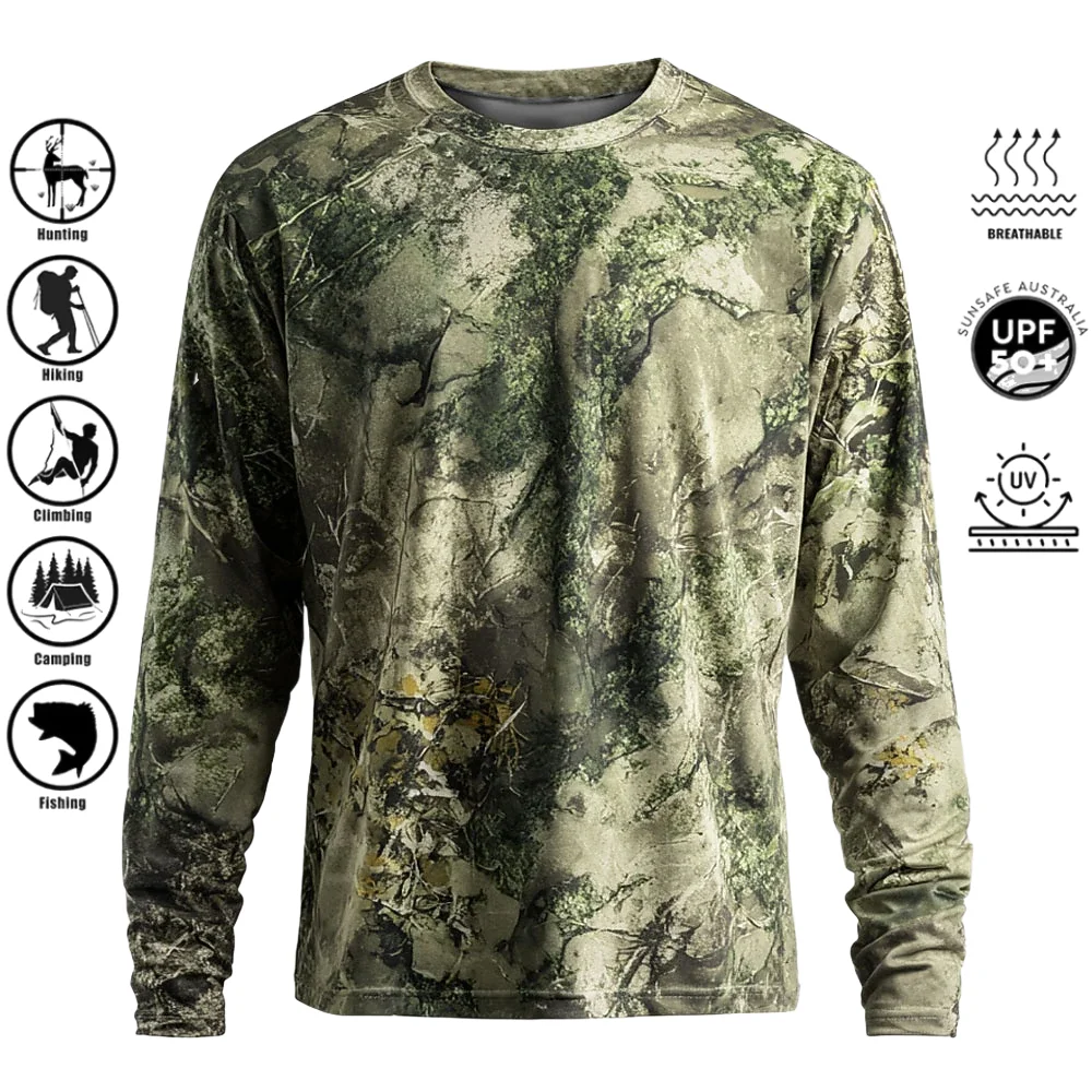 3D Printing Custom - เสื้อยืดแขนยาวผู้ชาย โพลีเอสเตอร์ พิมพ์ลาย 3D ลายพราง ป้องกันรังสียูวี